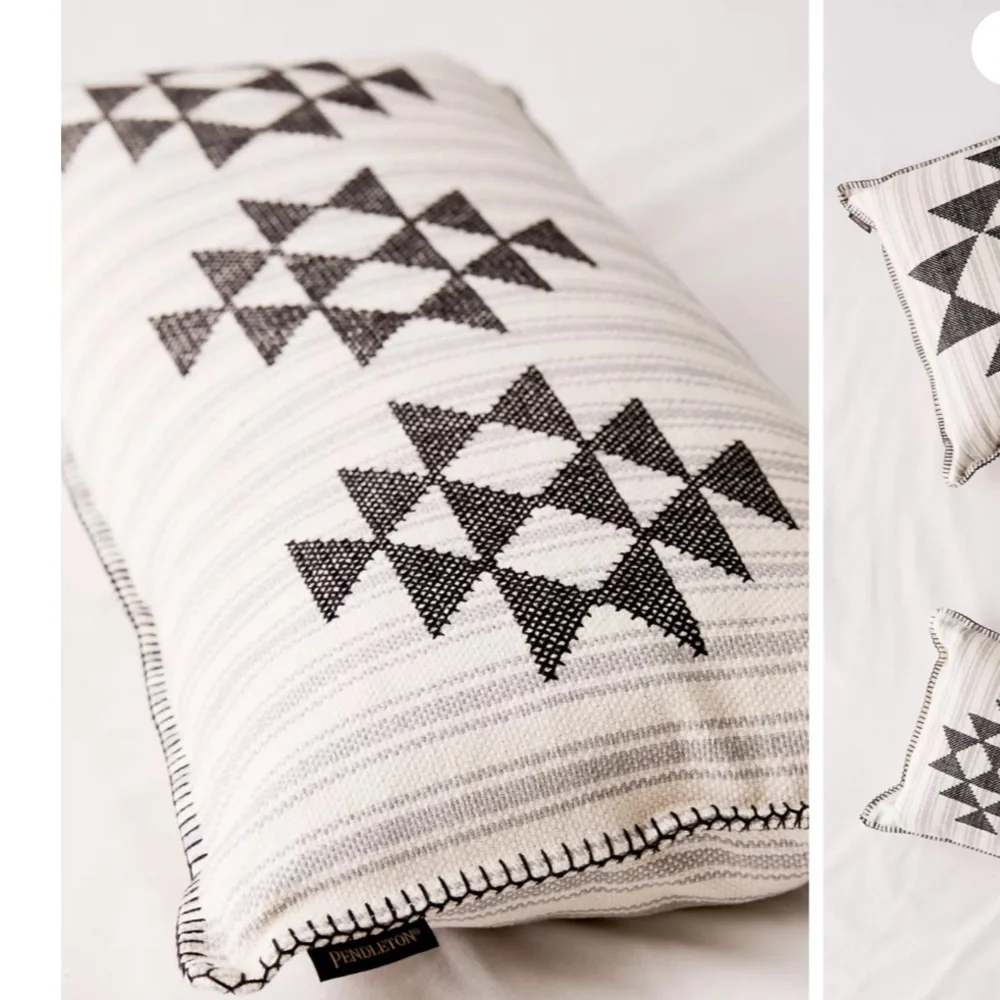 Pendleton Lyons cross stitch lumbar pillow cover striped Geo embroidered gray